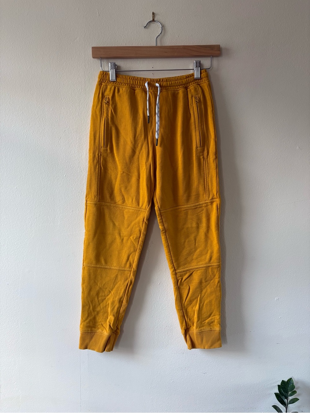 Hanna Andersson Boys Mustard Yellow Slim Fit French Terry Double Knee Sweatpants